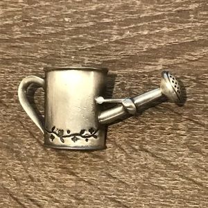 Vintage Silver Tone Watering Can Gardening Green Thumb Pin/Brooch 2 1/4" Wide